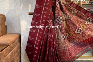 Premium single ikkat cotton saree with designer Patachitra blouse piece