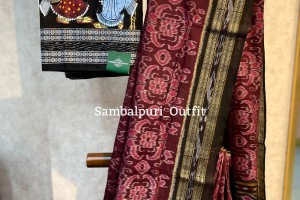 Premium single ikkat cotton saree with designer Patachitra blouse piece