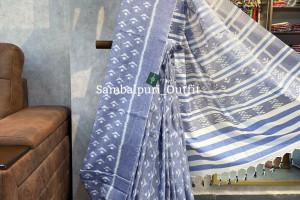 Premium single ikkat cotton saree with designer Patachitra blouse piece