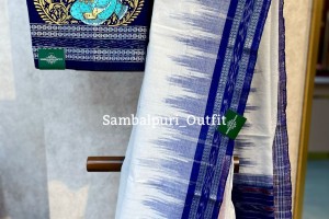 Premium single ikkat cotton saree with designer Patachitra blouse piece
