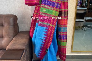 Exclusive Berhampuri silk saree in Sky blue with multi colour combination